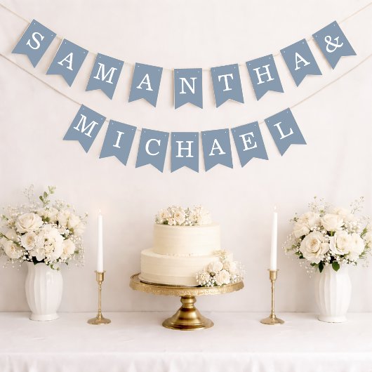 Hochzeit Dusty Blue Bride & Groom Names Simple Wimpelkette