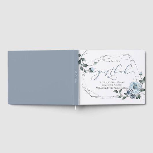Hochzeit | Dusty Blue Floral SIlver Frame Gästebuch (Voll)