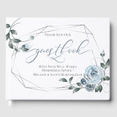 Hochzeit | Dusty Blue Floral SIlver Frame Gästebuch (Vorderseite)