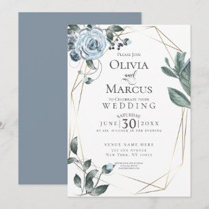 HOCHZEIT Dusty Blue Floral Watercolor Einladung