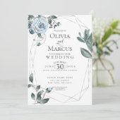 HOCHZEIT | Dusty Blue Floral Watercolor Silver Einladung (Stehend Vorderseite)