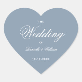 Hochzeit Dusty Blue Heart Elegante weiße Kalligrap Herz-Aufkleber