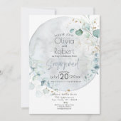 Hochzeit | Dusty Blue Over Over Moon in Liebe Einladung (Vorderseite)