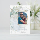 Hochzeit | Dusty Blue Over Over Moon in Liebe Einladung (Stehend Vorderseite)