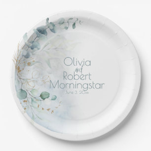 Hochzeit   Dusty Blue Over Over Moon in Liebe Pappteller