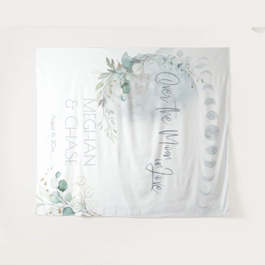 Hochzeit | Dusty Blue Over Over Moon in Liebe Wandteppich (Vorderseite (Horizontal))