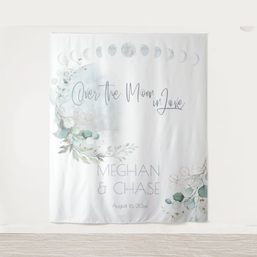 Hochzeit | Dusty Blue Over Over Moon in Liebe Wandteppich (Vorderseite)