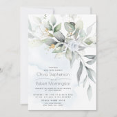 Hochzeit | Dusty Blue Rose Woodland Greenery Boho Einladung (Vorderseite)