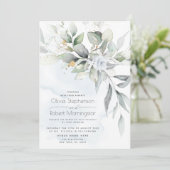 Hochzeit | Dusty Blue Rose Woodland Greenery Boho Einladung (Stehend Vorderseite)