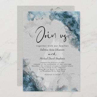 HOCHZEIT | Dusty Blue Stone Gray Alcohol Ink Einladung