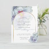 HOCHZEIT | Dusty Blue Tropical Peony Einladung (Stehend Vorderseite)