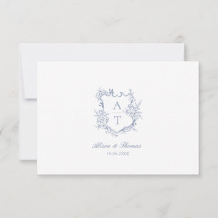 Hochzeit  Dusty Blue Wappen Monogramm Details Kart Einladung