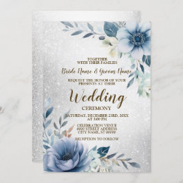 Hochzeit Dusty Blue Watercolor Blume Silver Einladung