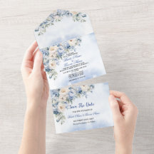 Hochzeit Dusty Blue Watercolor Elfenbeinfarbene Bl