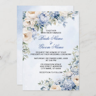 Hochzeit Dusty Blue Watercolor Elfenbeinfarbene Bl Einladung