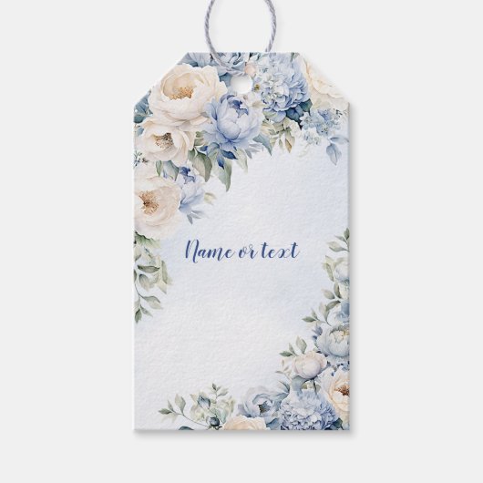 Hochzeit Dusty Blue Watercolor Elfenbeinfarbene Bl Geschenkanhänger (Vorderseite)