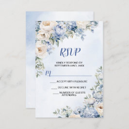 Hochzeit Dusty Blue Watercolor Elfenbeinfarbene Bl RSVP Karte