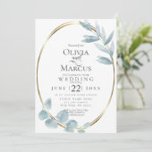 Hochzeit | Dusty Blue Watercolor Eukalyptus - Blät Einladung (Stehend Vorderseite)