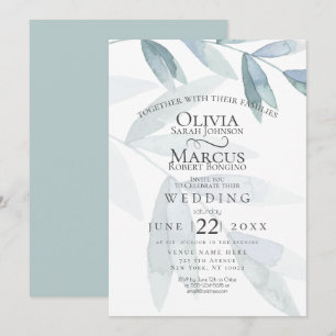 Hochzeit Dusty Blue Watercolor Eukalyptus - Blät Einladung