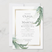 Hochzeit | Dusty Green Elegant Tropical Foliage Einladung (Vorderseite)
