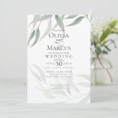 Hochzeit | Dusty Green Watercolor-Wälder-Foliage Einladung (Stehend Vorderseite)