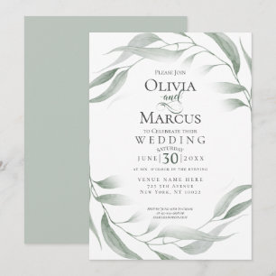 Hochzeit Dusty Green Woodland Watercolor Foliage Einladung
