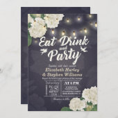 Hochzeit EAT Drink & Party Hydrangeas String Light Einladung (Vorne/Hinten)