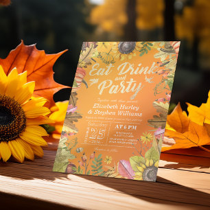 Hochzeit EAT Drink und Party Maple Blätter Pumpkin Einladung