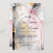 HOCHZEIT | Ebony Rose und Gold Abstrakter Marmor Einladung (Vorne/Hinten)