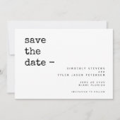 Hochzeit einer modernen, einfachen Schreibmaschine Save The Date (Vorderseite)