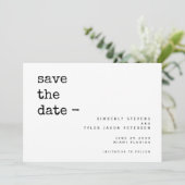 Hochzeit einer modernen, einfachen Schreibmaschine Save The Date (Stehend Vorderseite)