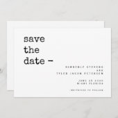 Hochzeit einer modernen, einfachen Schreibmaschine Save The Date (Vorne/Hinten)