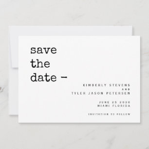 Hochzeit einer modernen, einfachen Schreibmaschine Save The Date