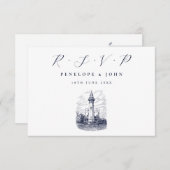 Hochzeit eines eleganten Leuchtturms RSVP Karte (Vorne/Hinten)
