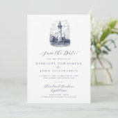 Hochzeit eines eleganten Leuchtturms Save The Date (Stehend Vorderseite)