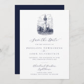 Hochzeit eines eleganten Leuchtturms Save The Date (Vorne/Hinten)