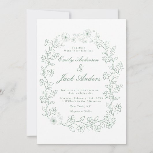 Hochzeit eines handgezogenen grünen Blumengartens Save The Date (Vorderseite)