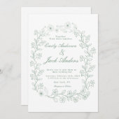 Hochzeit eines handgezogenen grünen Blumengartens Save The Date (Vorne/Hinten)