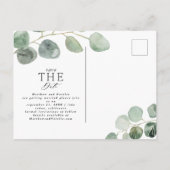 Hochzeit eines modernen Eukalyptus-botanischen Fot Ankündigungspostkarte (Rückseite)
