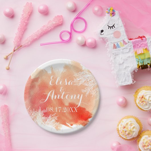 Hochzeit eines modernen Korallenriffs in Aquarelle Pappteller (Party)