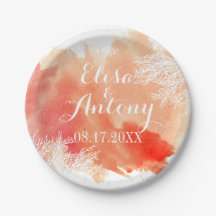 Hochzeit eines modernen Korallenriffs in Aquarelle Pappteller