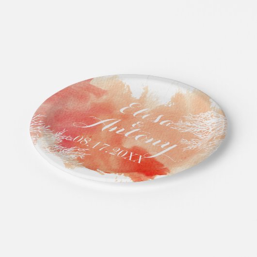 Hochzeit eines modernen Korallenriffs in Aquarelle Pappteller (Schrägansicht)