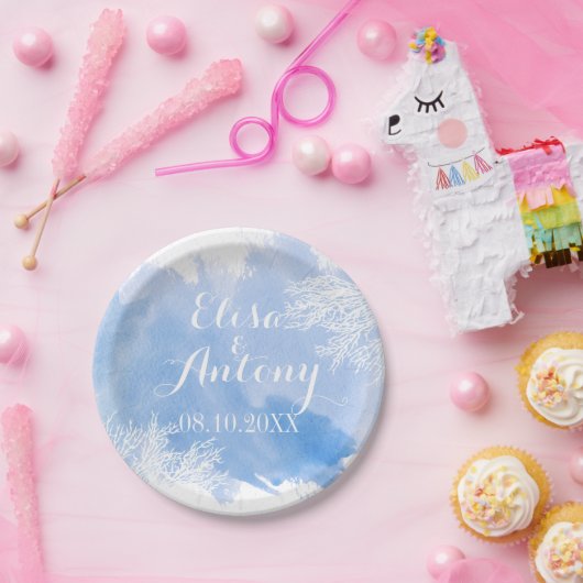 Hochzeit eines modernen Korallenriffs in Aquarellf Pappteller (Party)