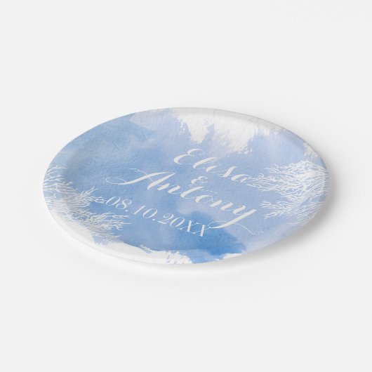 Hochzeit eines modernen Korallenriffs in Aquarellf Pappteller (Schrägansicht)