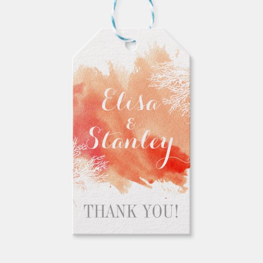 Hochzeit eines modernen Korallenriffs mit Aquarell Geschenkanhänger (Vorderseite)