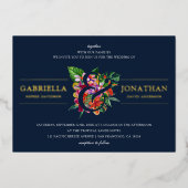 Hochzeit eines modernen tropischen Bouquet Folieneinladung (Vorderseite)