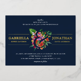 Hochzeit eines modernen tropischen Bouquet Folieneinladung