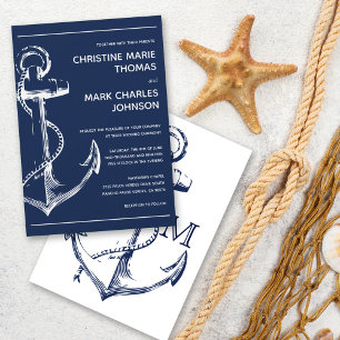 Hochzeit eines Navy Nautical White Ship Anchor Einladung