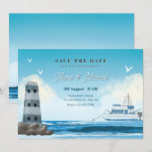 Hochzeit eines Schiffes mit blauem Wasser Save The Date (Vorne/Hinten)