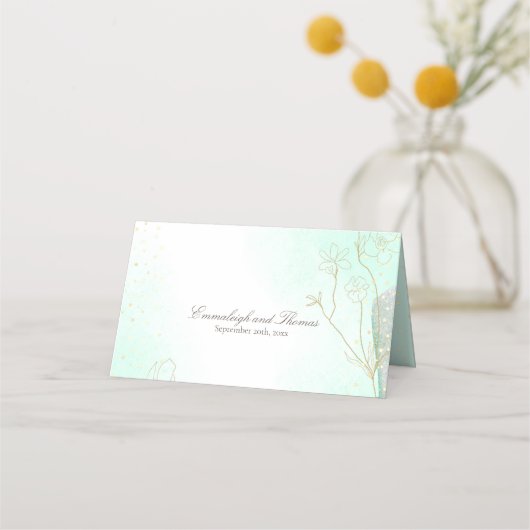 Hochzeit eines strahlenden, grünen botanischen Gli Platzkarte (Rückseite)